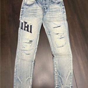 AMIRI Light Blue Distressed Slim Jeans
